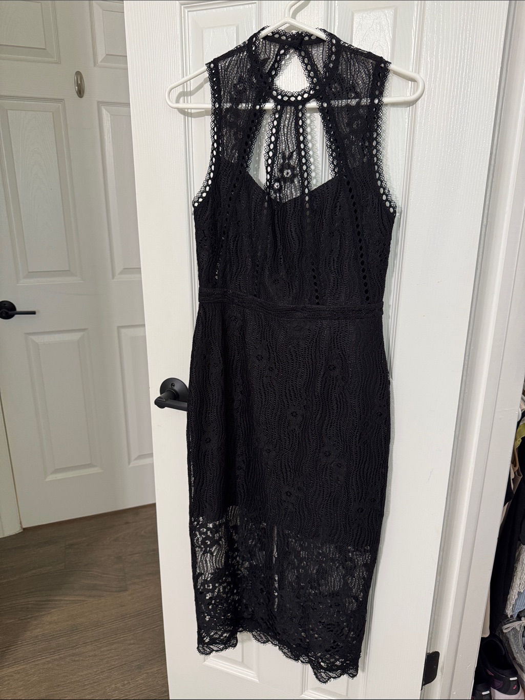 Alexis Black Lace Midi Dress With High Neck Detail